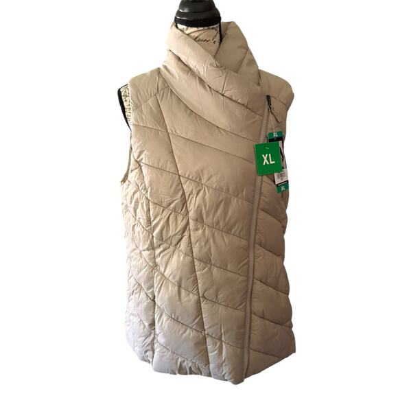 Nicole Miller Cream Quilted Puffer Side Zip Vest Jacket Size XL - Picture 1 of 4